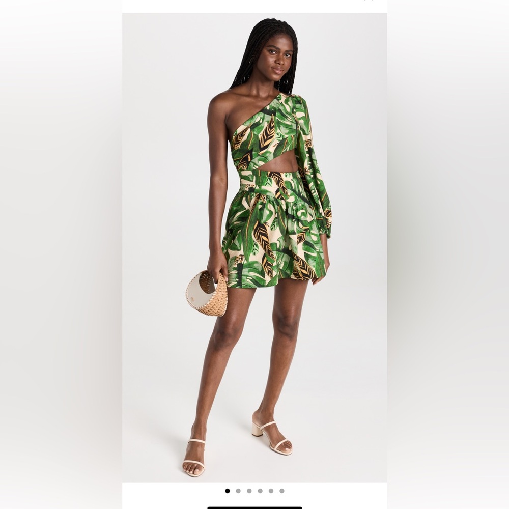 Farm Rio- tropical leaves one shoulder dress
